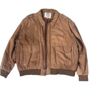 Vintage Global Identity GIII Leather Aviator Bomber Flight Jacket Brown Size L